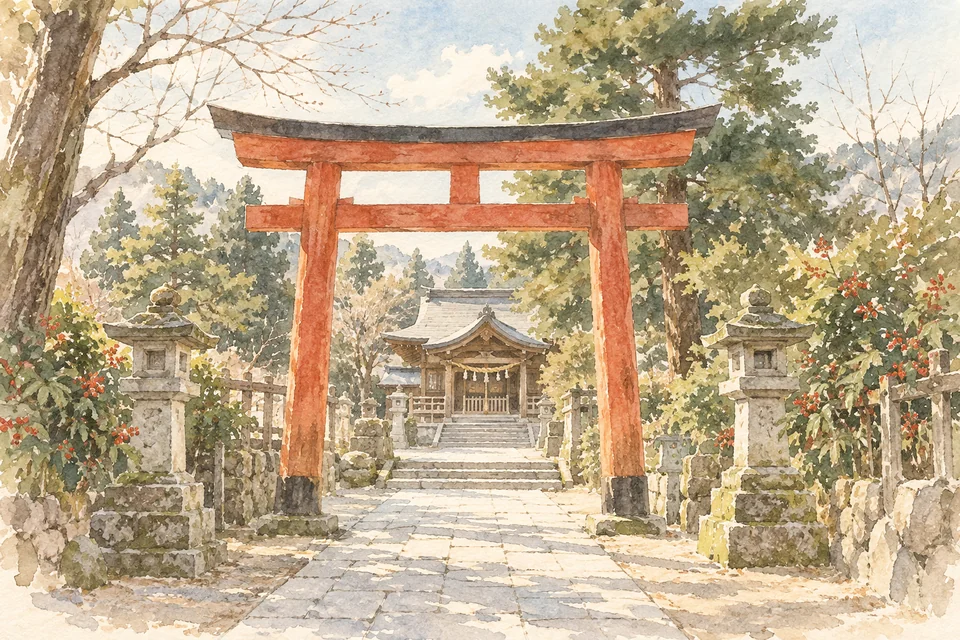鳥居と参道を描いた初詣のイメージイラスト